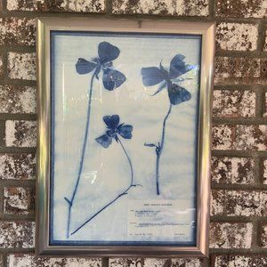 Blue and White Modern Classic Botanical Flower Framed Wall Art of Lily